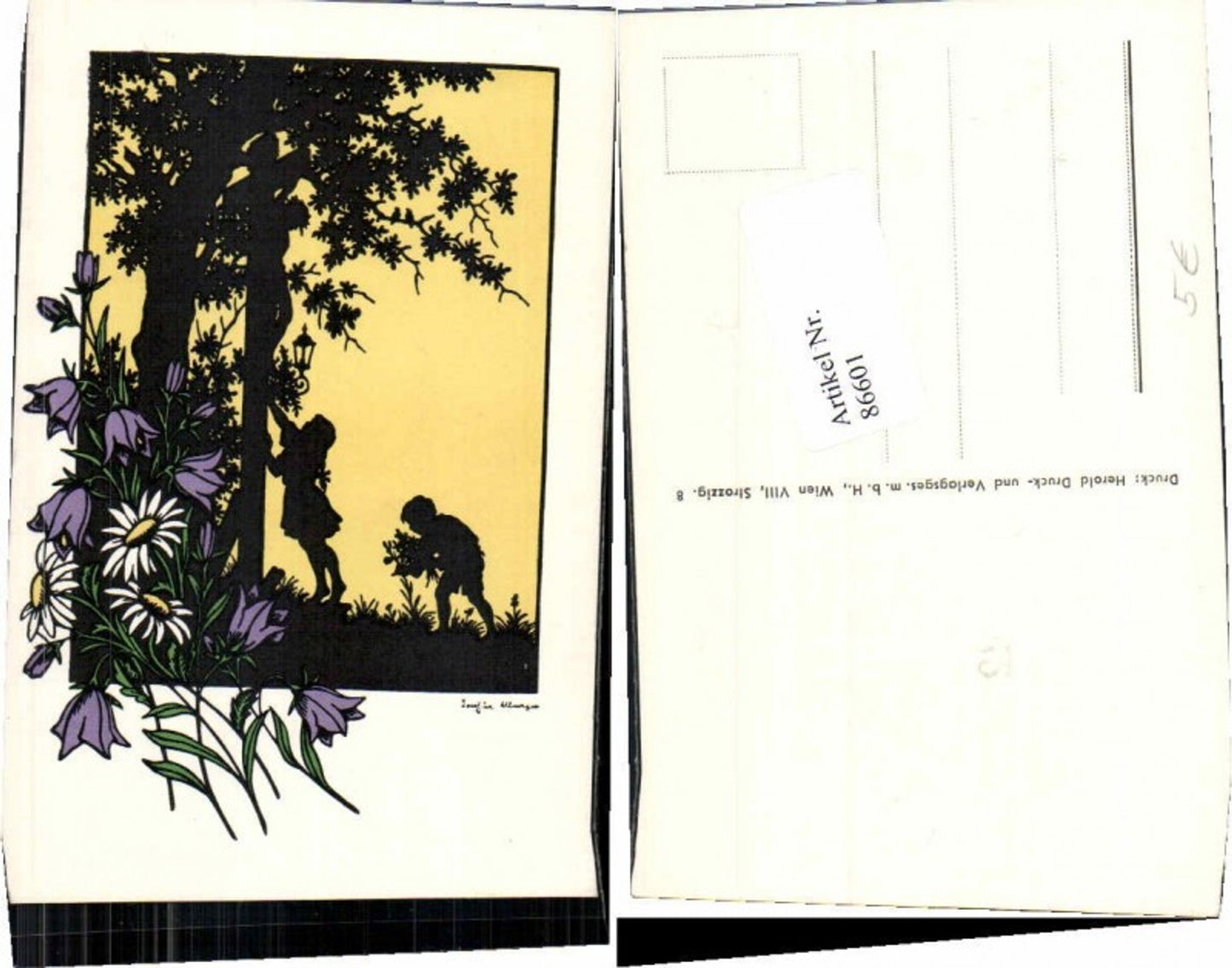 86601,Scherenschnitt Josefine Allmayer Kinder pflücken Blumen