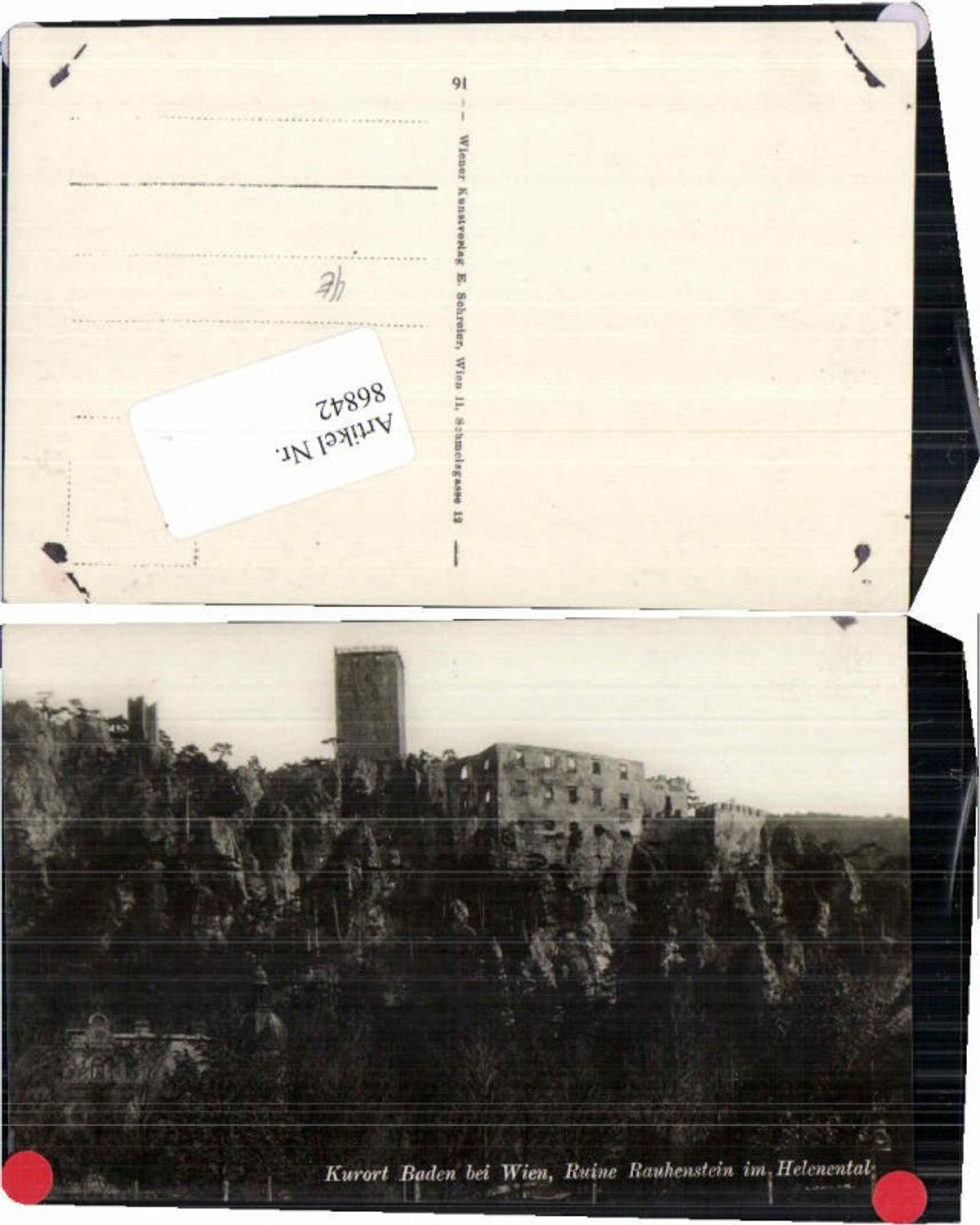 86842,Baden b. Wien Rauhenstein Helenental Fotokarte