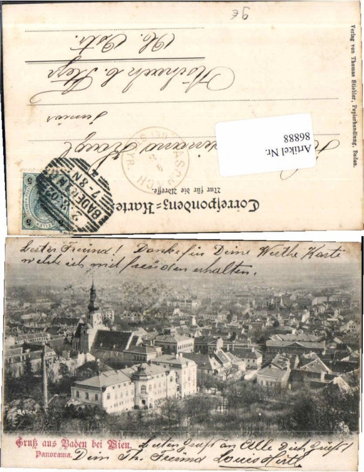 86888,Gruss aus Baden b. Wien Panorama 1900