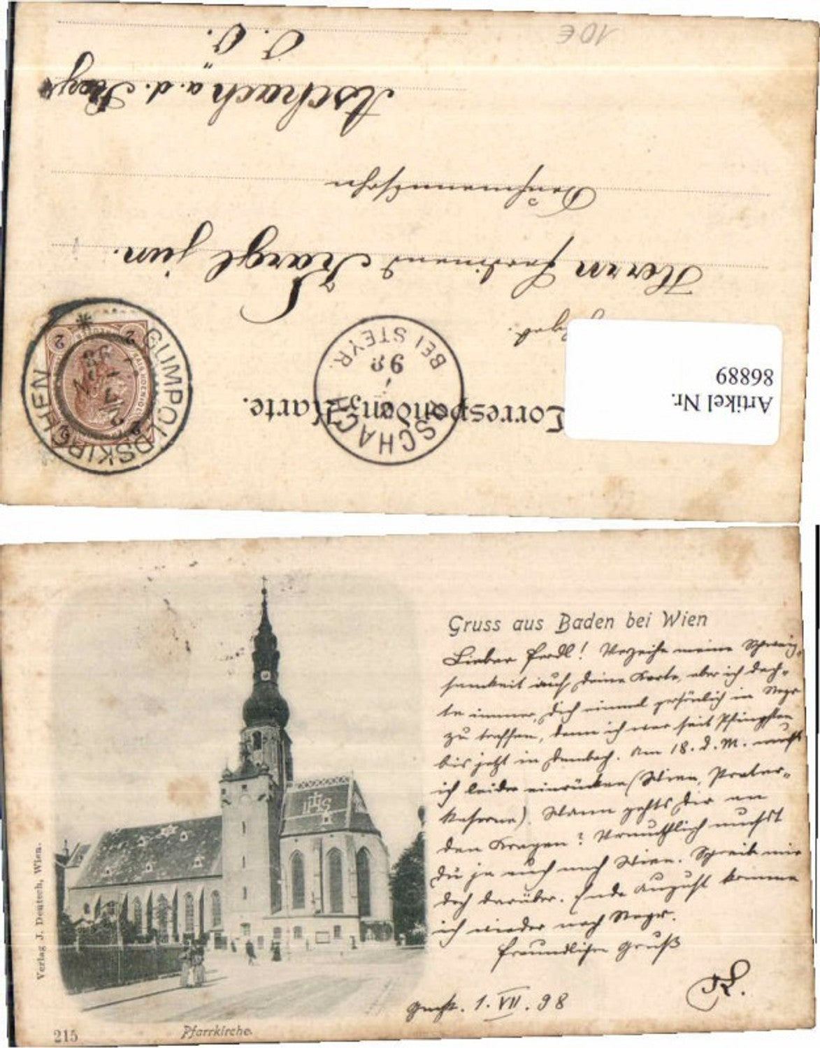 86889,Gruss aus Baden b. Wien Kirche 1898