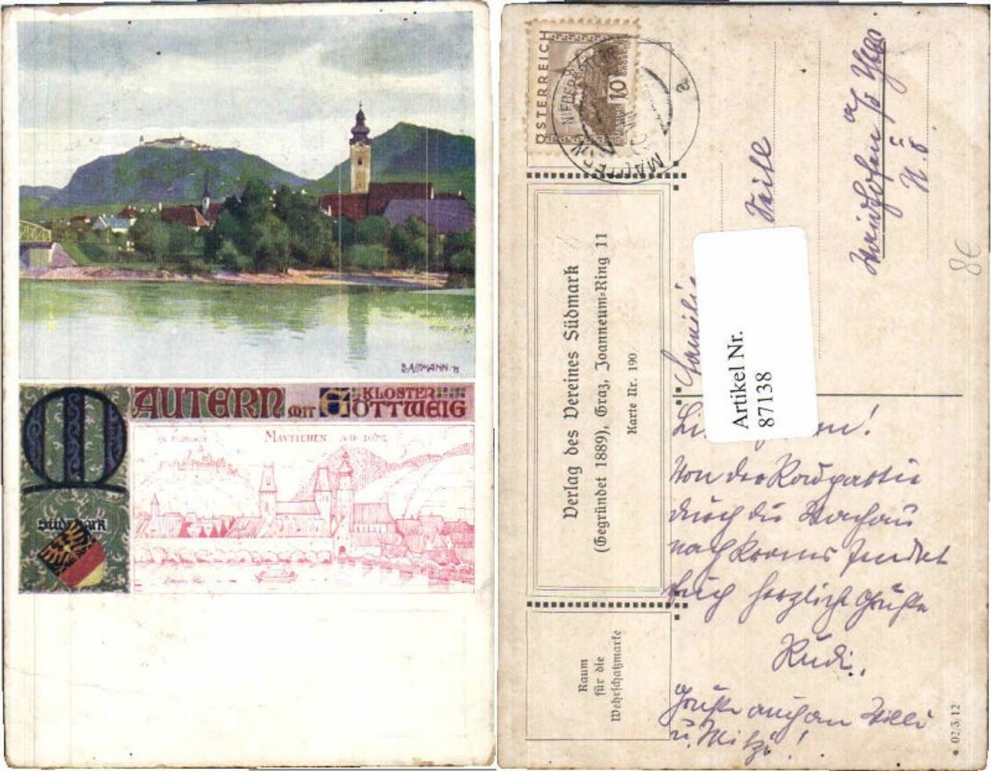 87138,Verein Südmark 190 Mautern Göttweig Assmann R sign