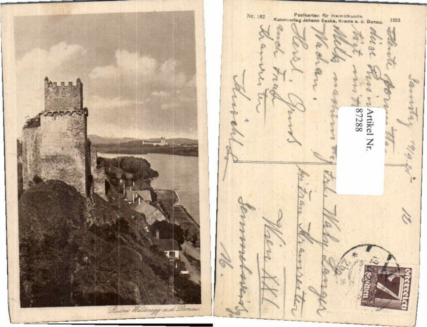 87288, Weitenegg ruins in Wachau, 1923
