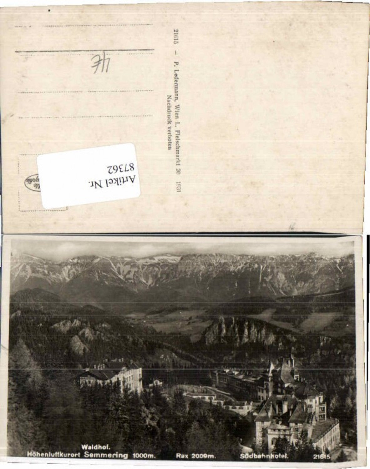87362,Semmering Waldhof Südbahnhotel 1931