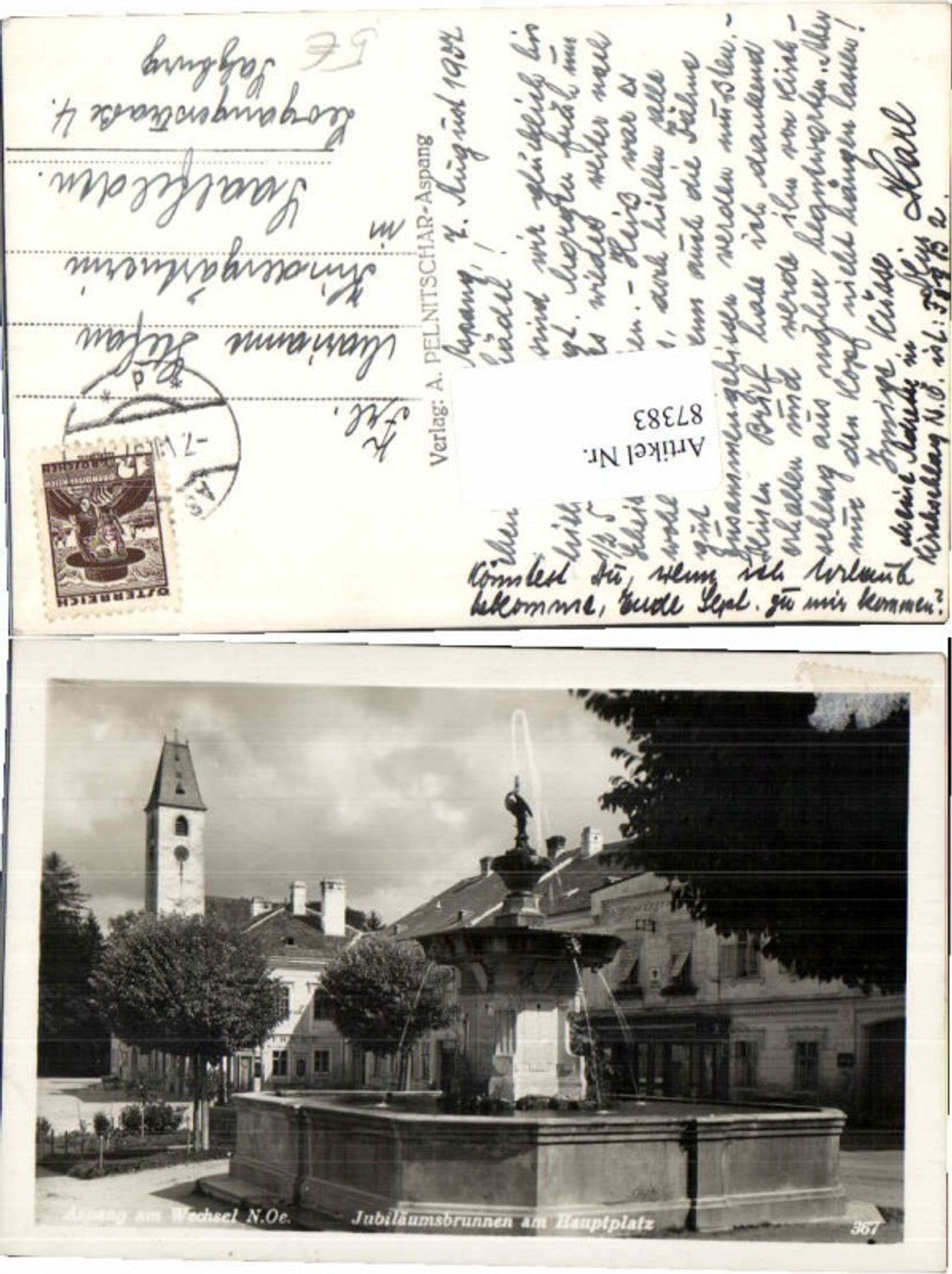 87383,Aspang am Wechsel Brunnen am Markt 1935