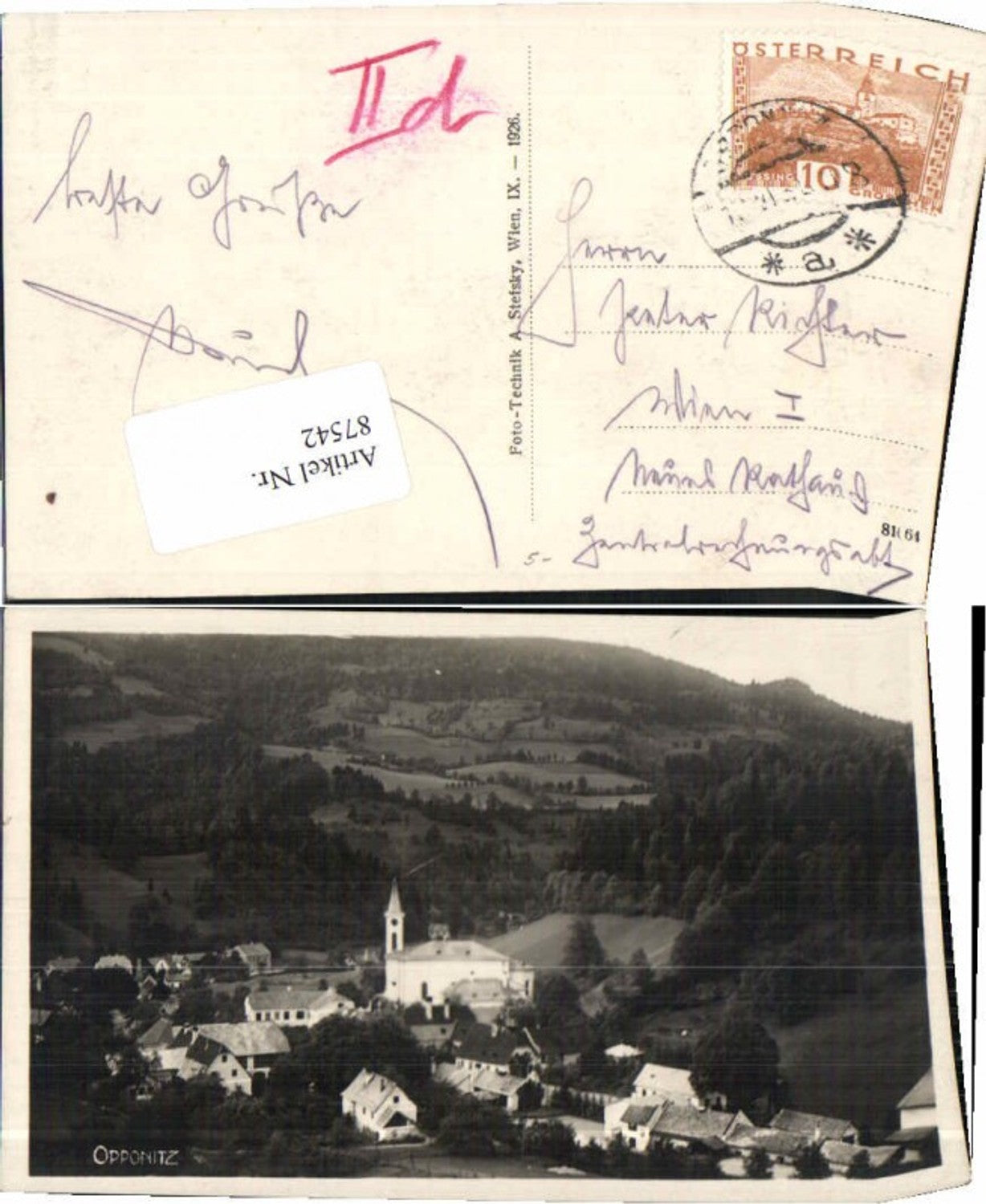 87542,Fotokarte Opponitz Partie zum Ort 1926