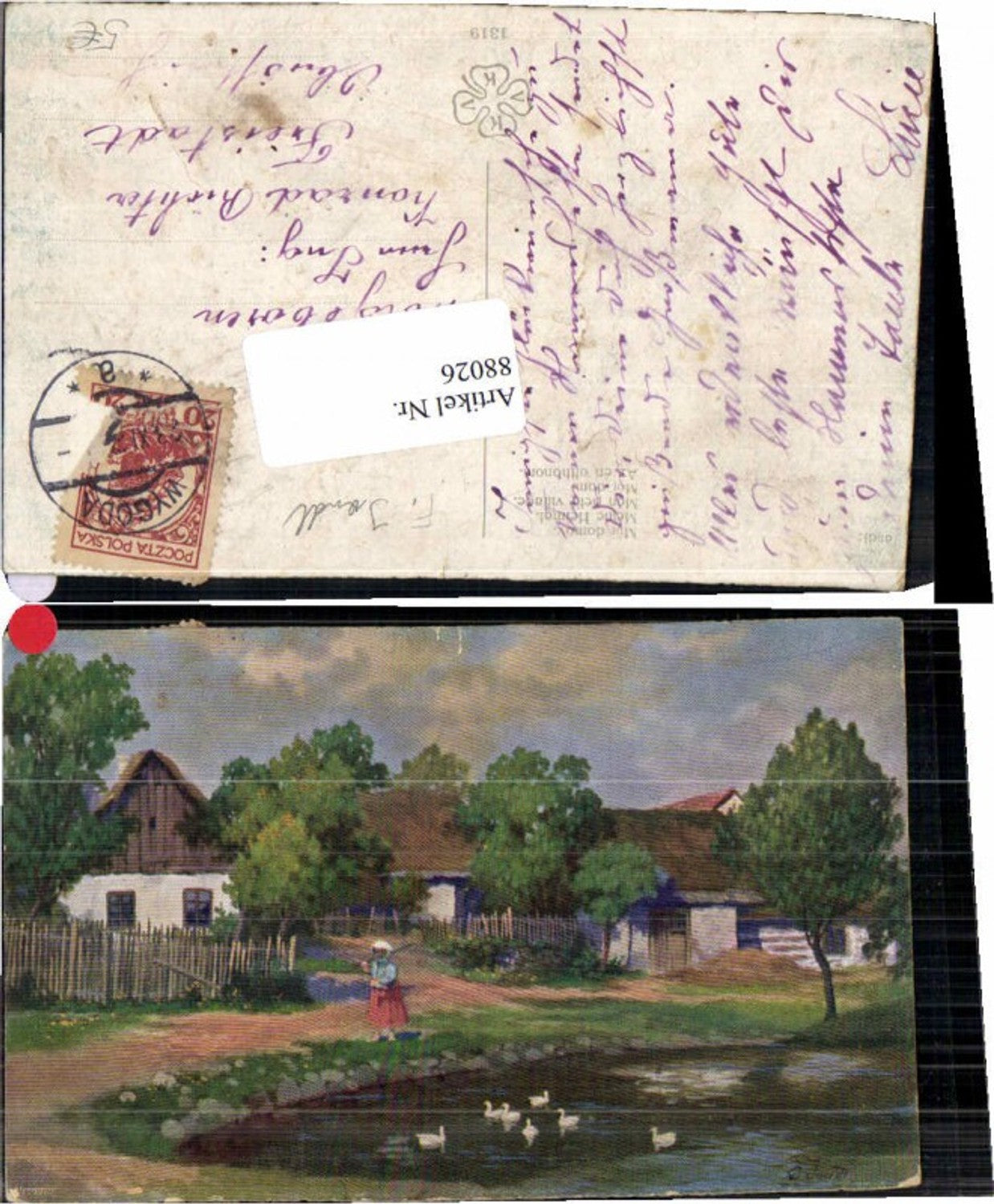 88026,E. Jandl Teich Bauernhäuser Wygoda gel.