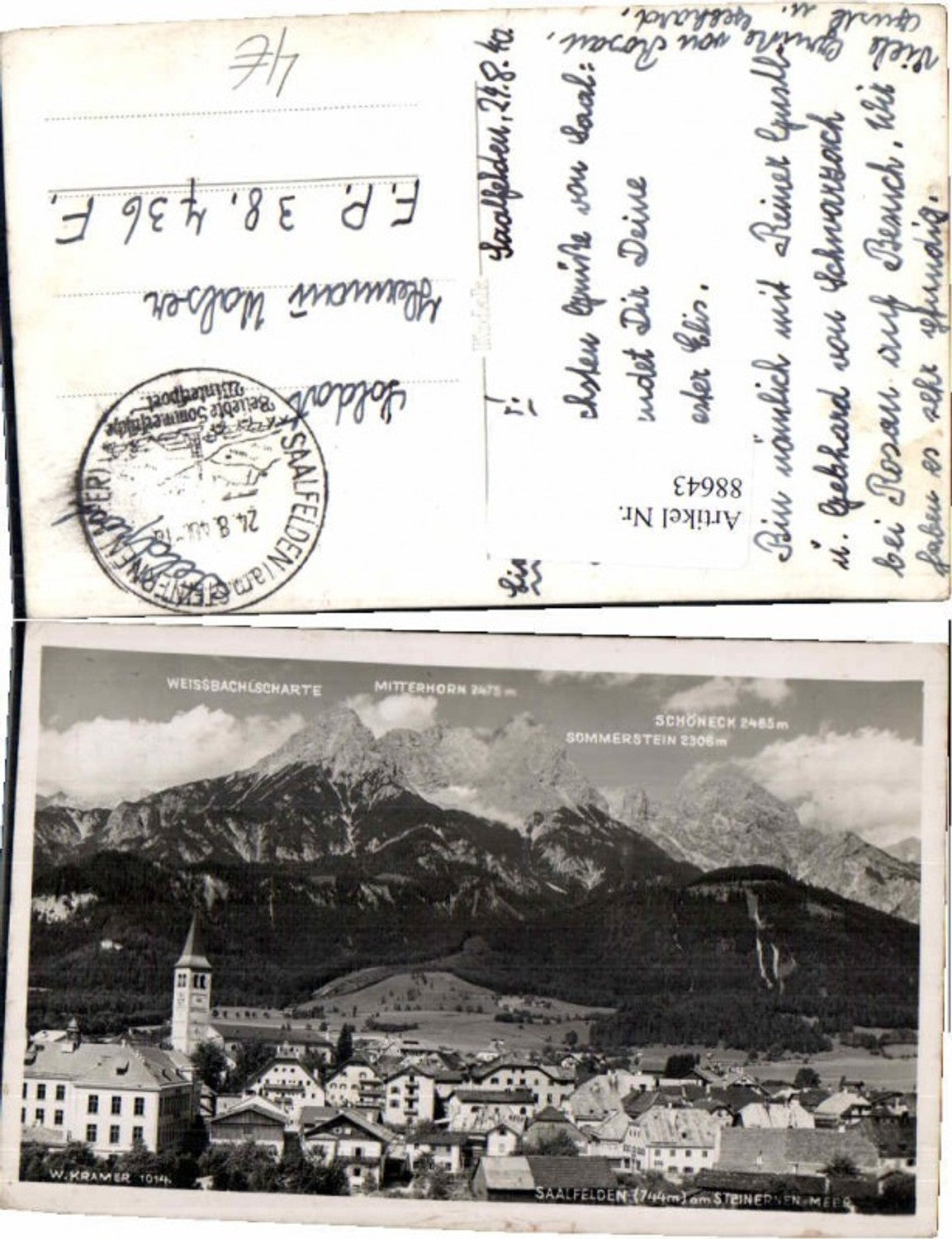 88643,Saalfelden pub Kramer Nr 1014 Feldpost 1940