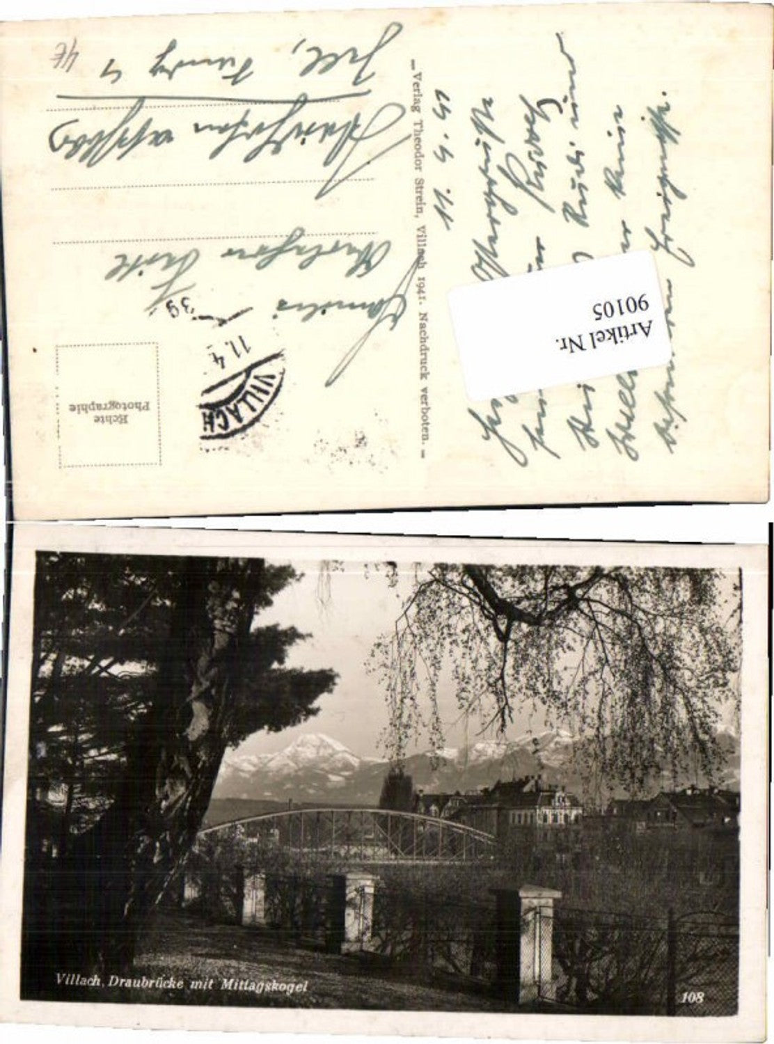 90105,Villach Draubrücke m. Mittagskogel 1941