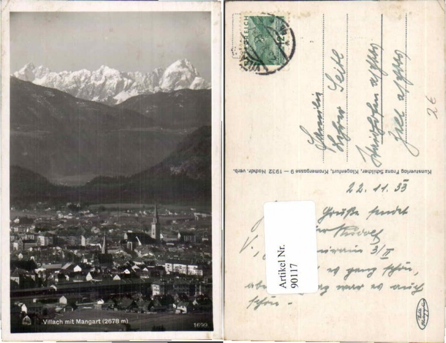 90117,Villach m. Mangart 1932
