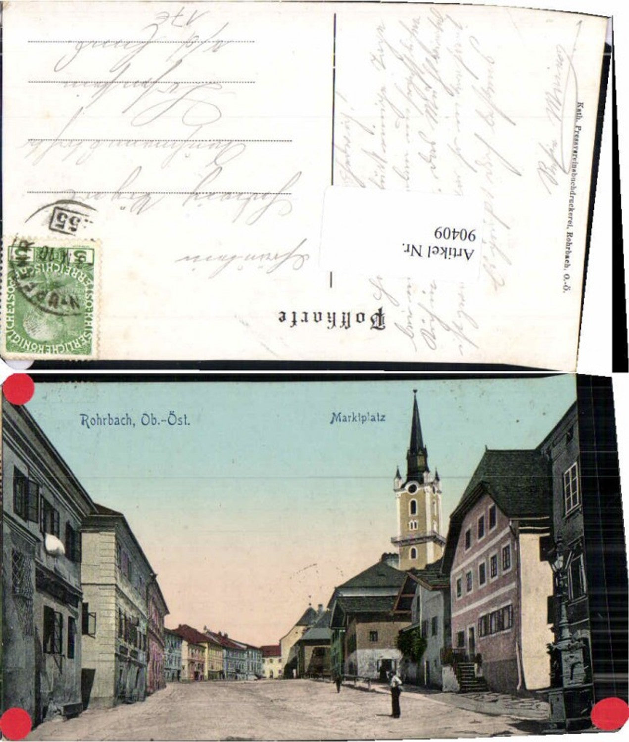 90409, Rohrbach, scene at the market square, 1910, railway post