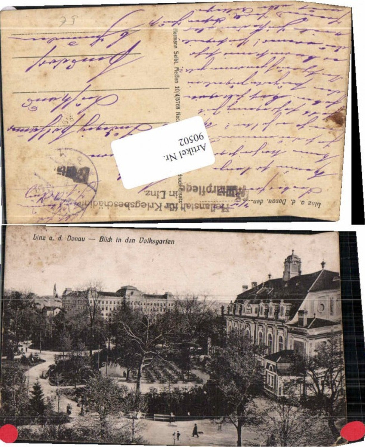 90502,Linz a.d. Donau Blick in den Volksgarten 1912