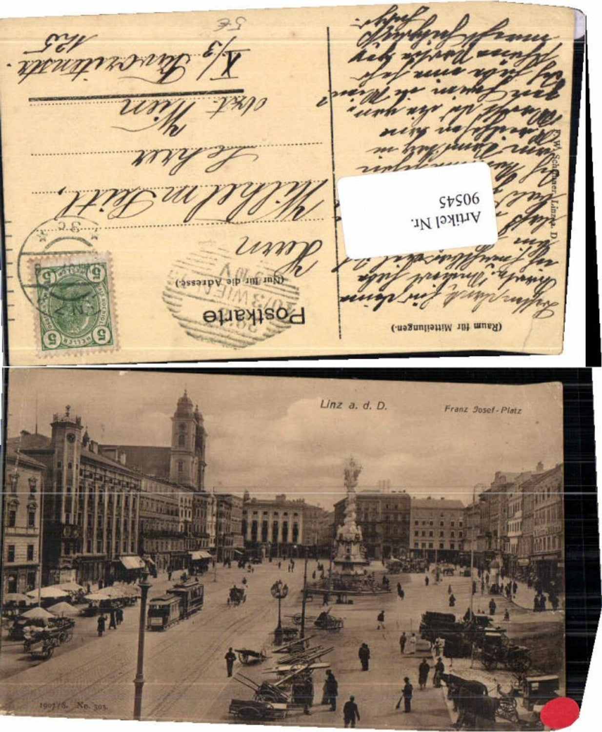 90545,Linz a.d. Donau Franz Josef Platz Strassenbahn Leute