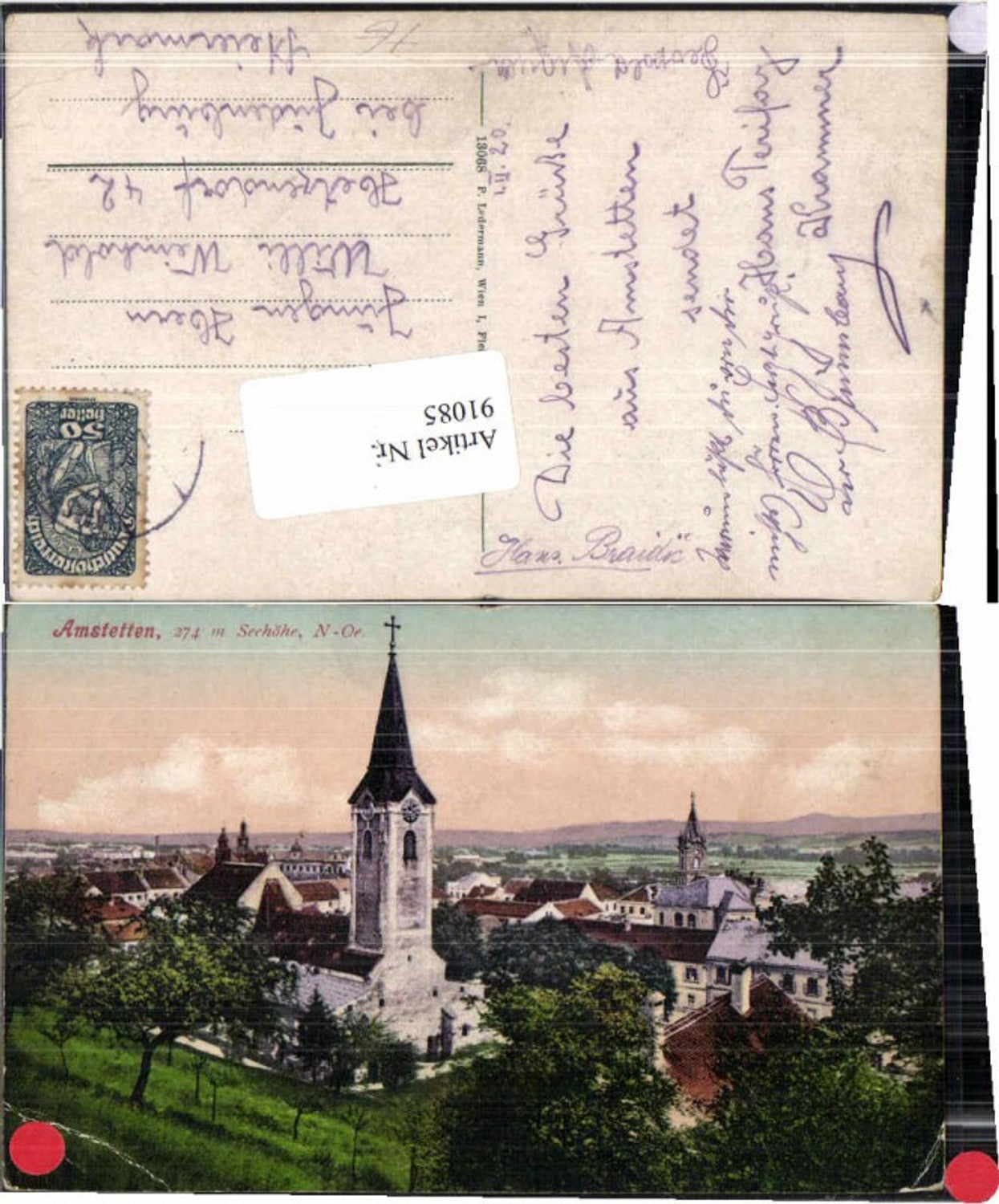 91085,Amstetten Tolle Ansicht m. Kirche 1915