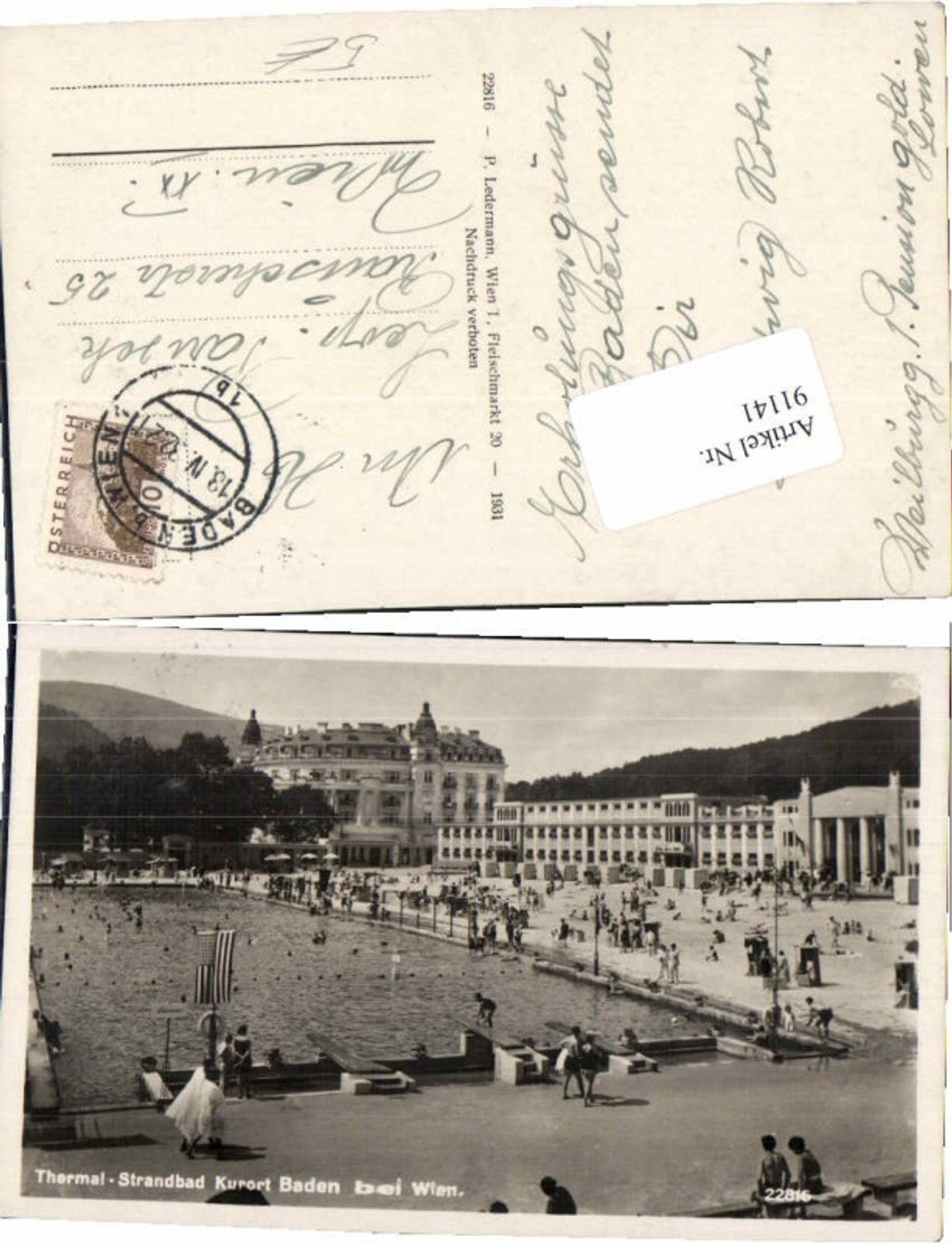 91141,Baden bei Wien Strandbad Leute 1931