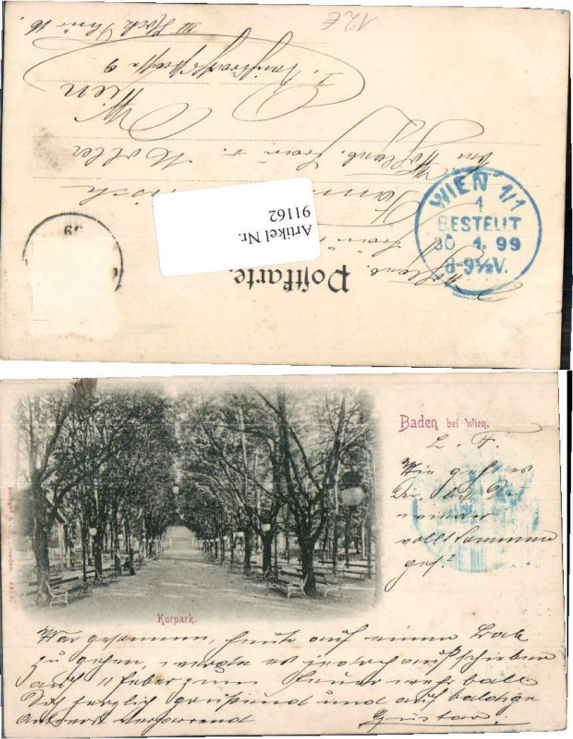 91162,Baden b. Wien Kurpark Partie um 1899