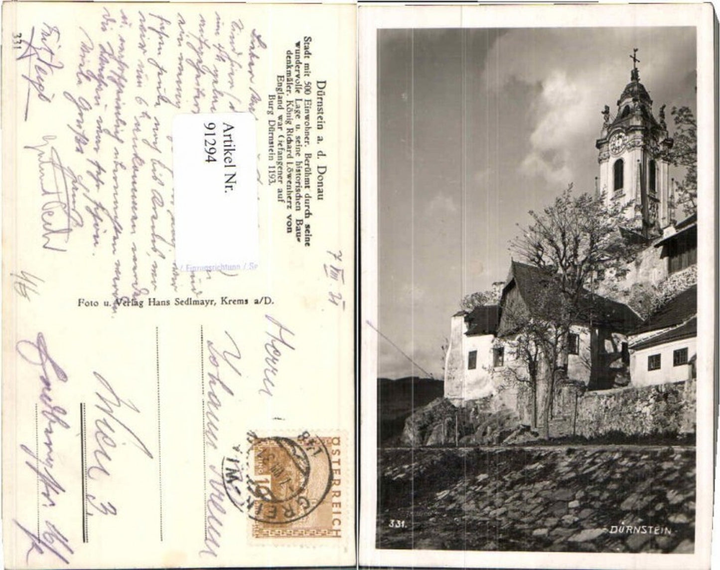91294,Dürnstein i.d. Wachau Ufer Sedlmayr Nr 331