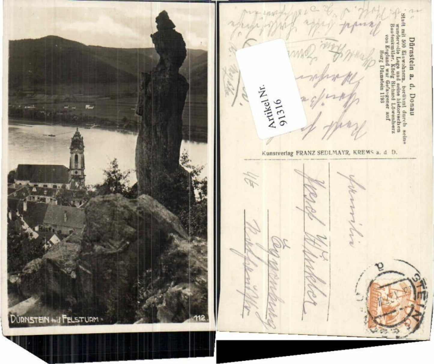 91316,Dürnstein i.d. Wachau Felsturm 1927