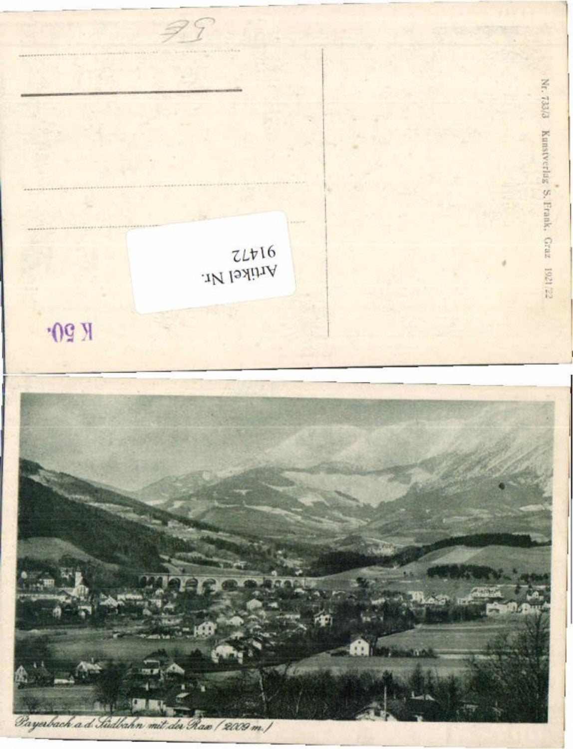 91472,Payerbach a.d. Südbahn m. Rax 1921 Viadukt