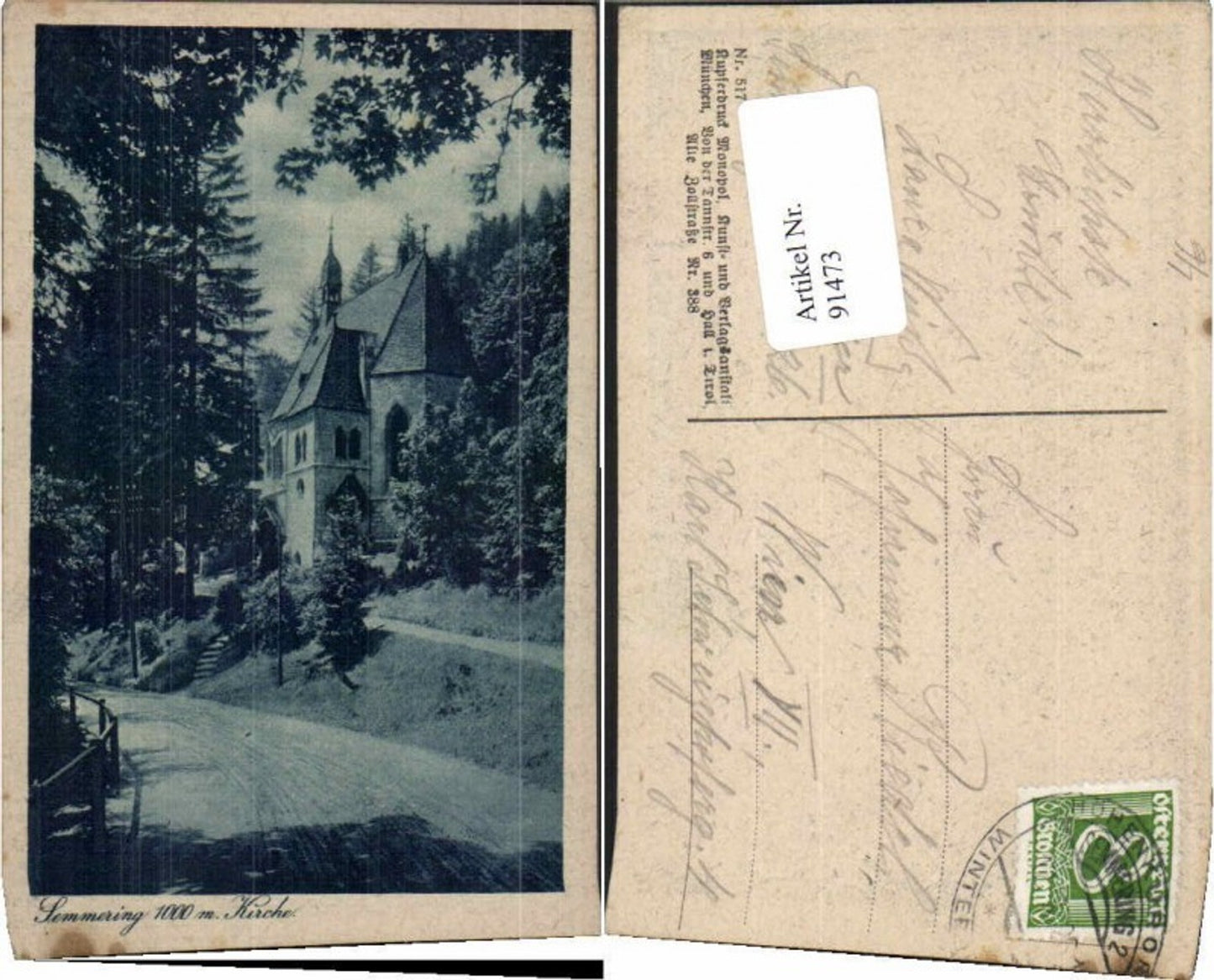 91473,Semmering Kirche Kapelle 1920
