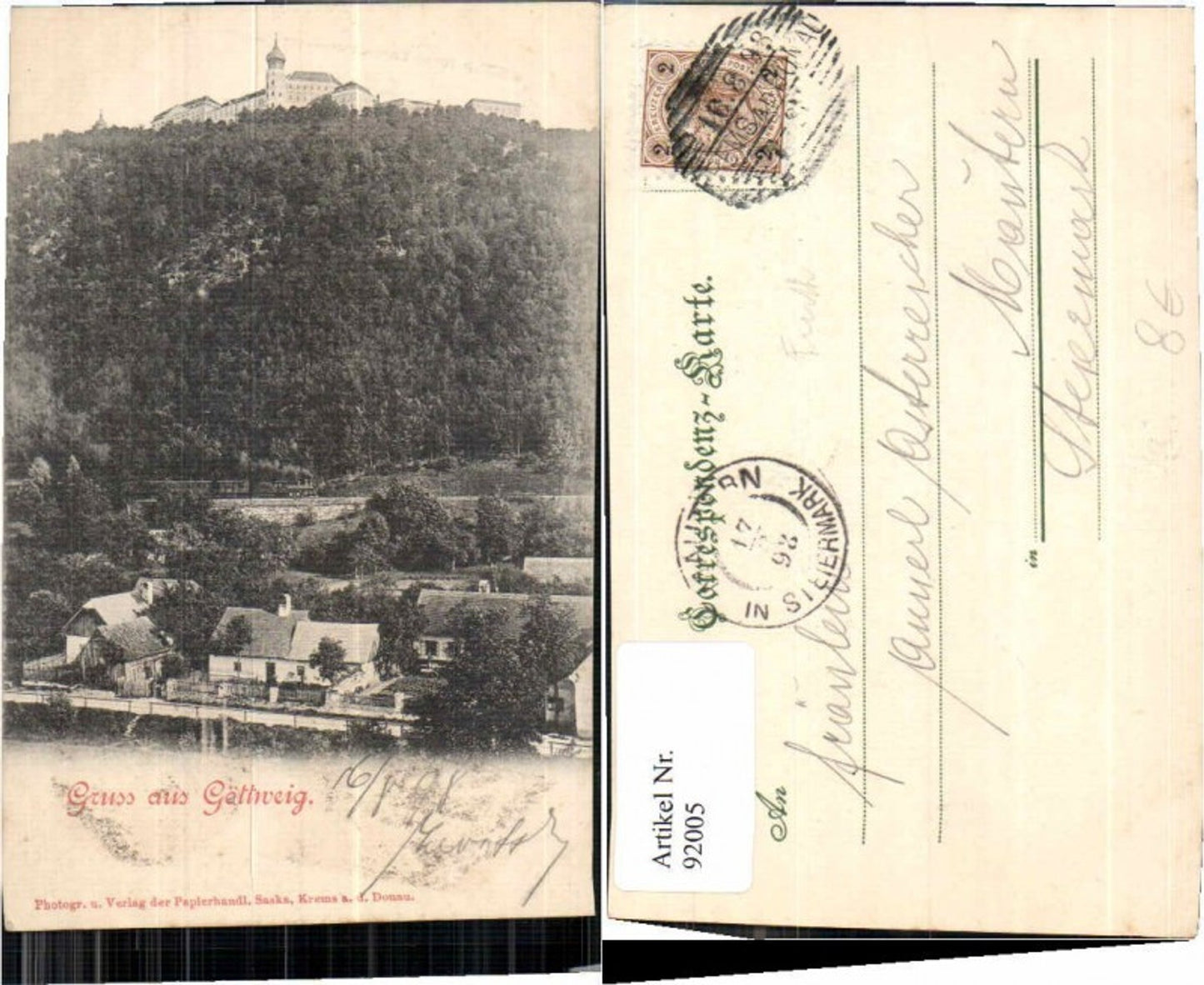 92005,Gruss aus Furth Göttweig Partie vom Ort 1898