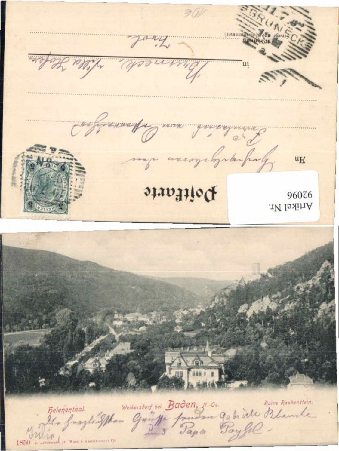 92096,Weikersdorf bei Baden Helenenthal Rauhenstein 1898