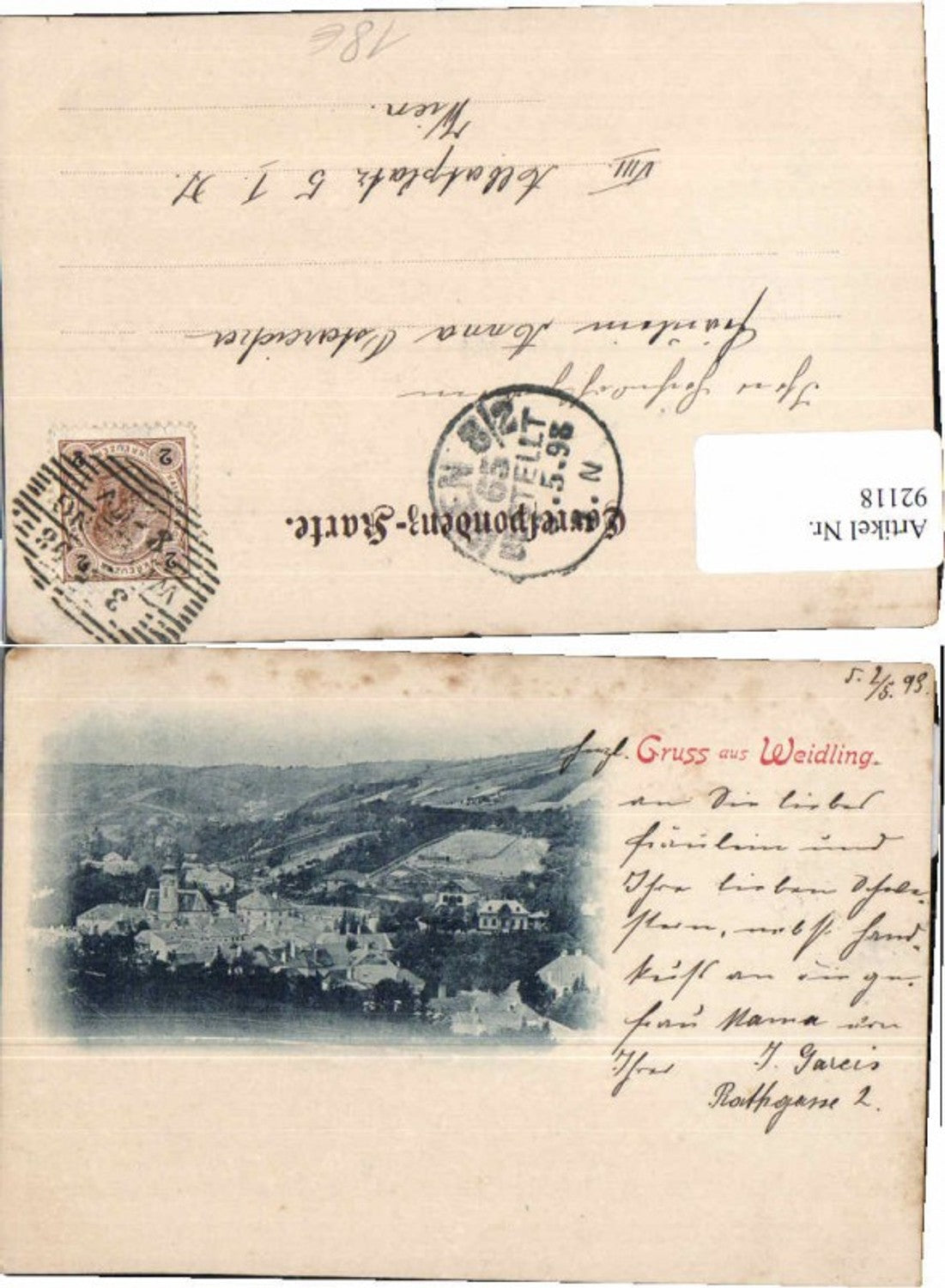 92118,Gruss aus Weidling b. Klosterneuburg 1898