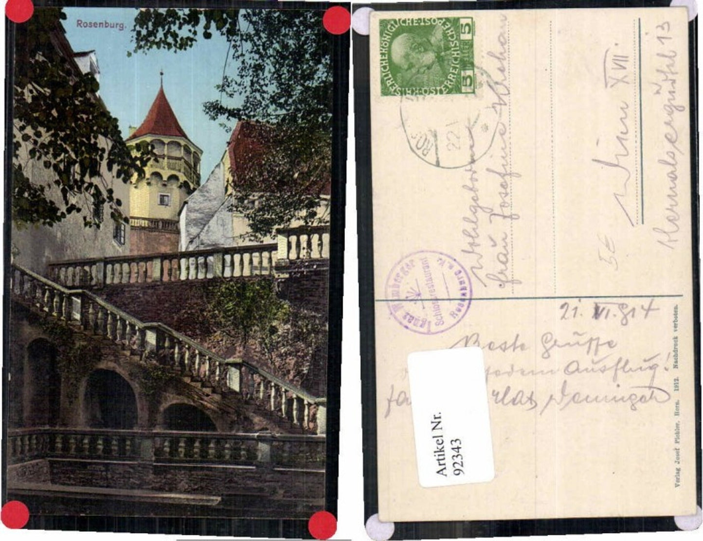 92343,Rosenburg am Kamp Innenhof Stiegen im Schloss 1912