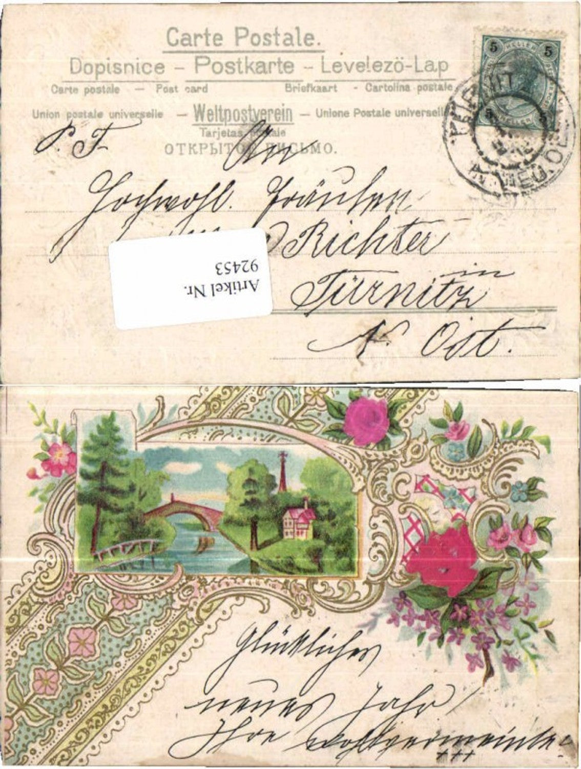 92453,Tolle Präge AK Litho Stoff Applikation