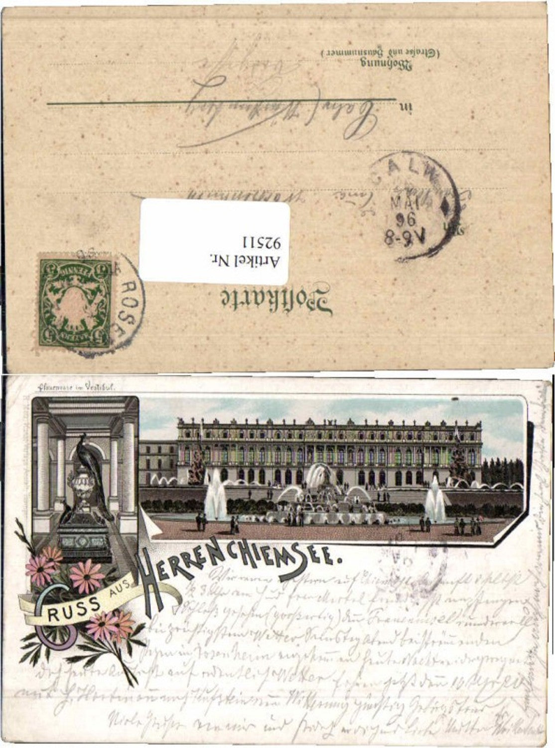 92511,Litho Gruss aus Herrenchiemsee Chiemsee 1896