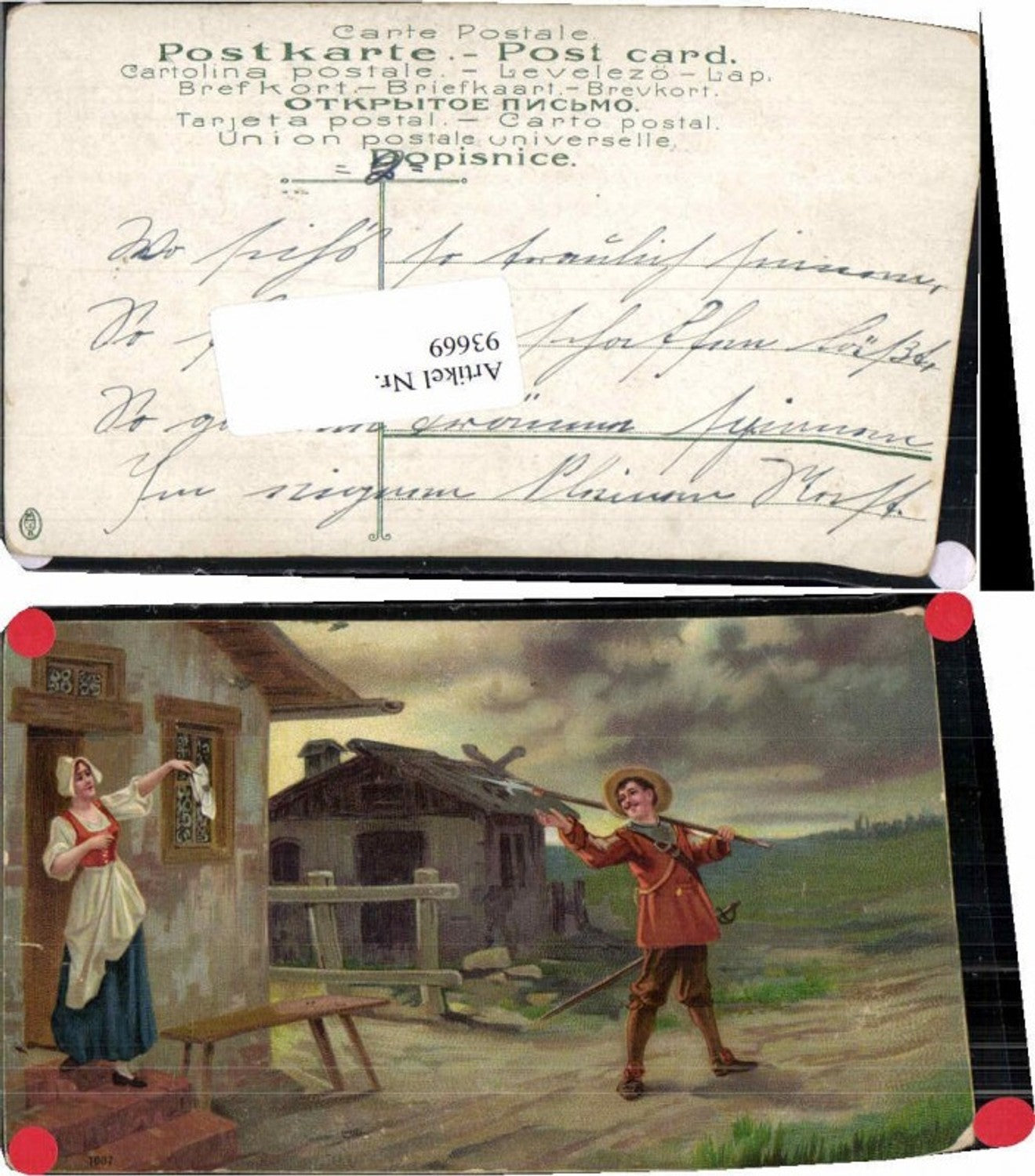93669,Frau nimmt Abschied von Soldaten m. Tachentuch