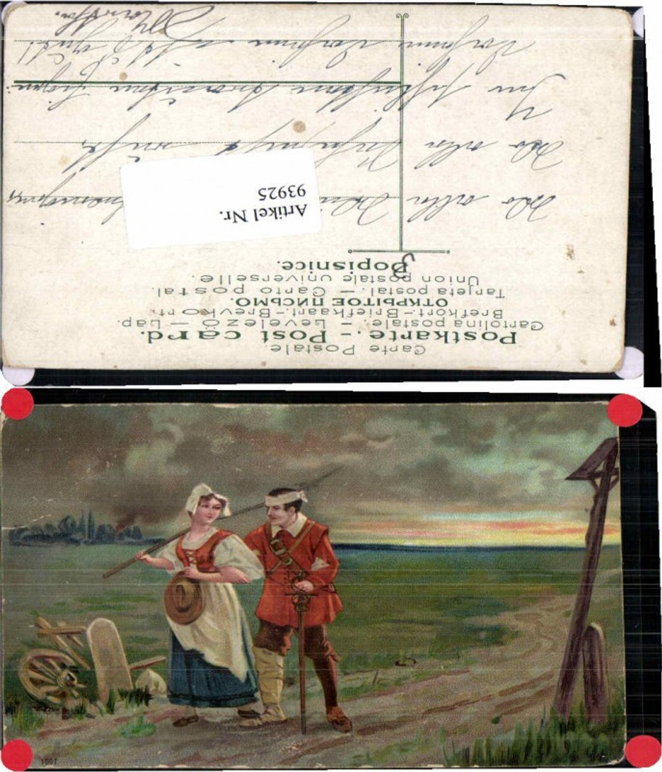 93925,Verwundeter Soldat m. Lanze Frau bringt ihn heim