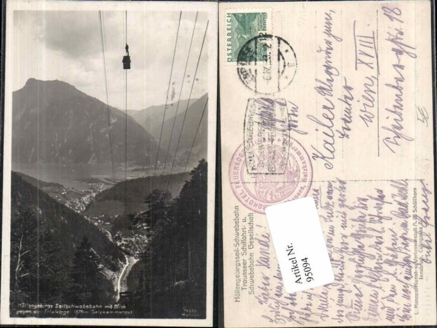 95094,Seilschwebebahn Ebensee Höllengebirge Erlakogel Seilbahn