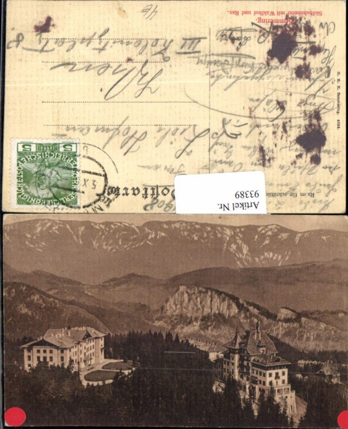 93389,Semmering Südbahnhotel Waldhof Rax 1915