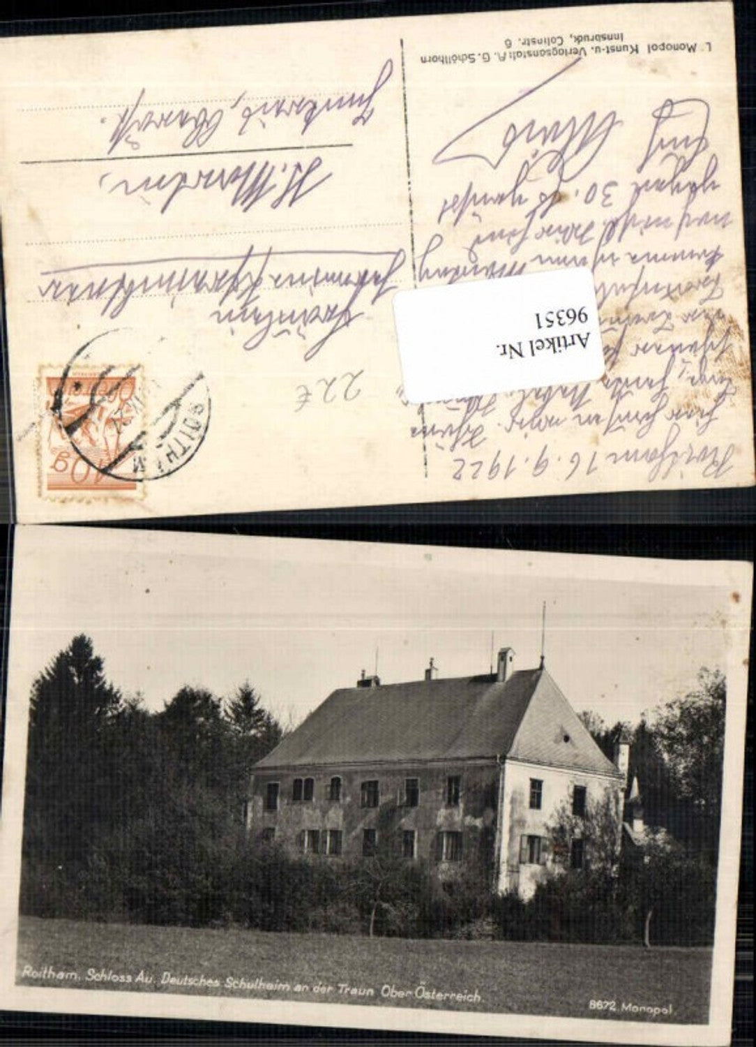 96351,Roitham Schloss Au Schulheim a.d. Traun Gmunden 1927