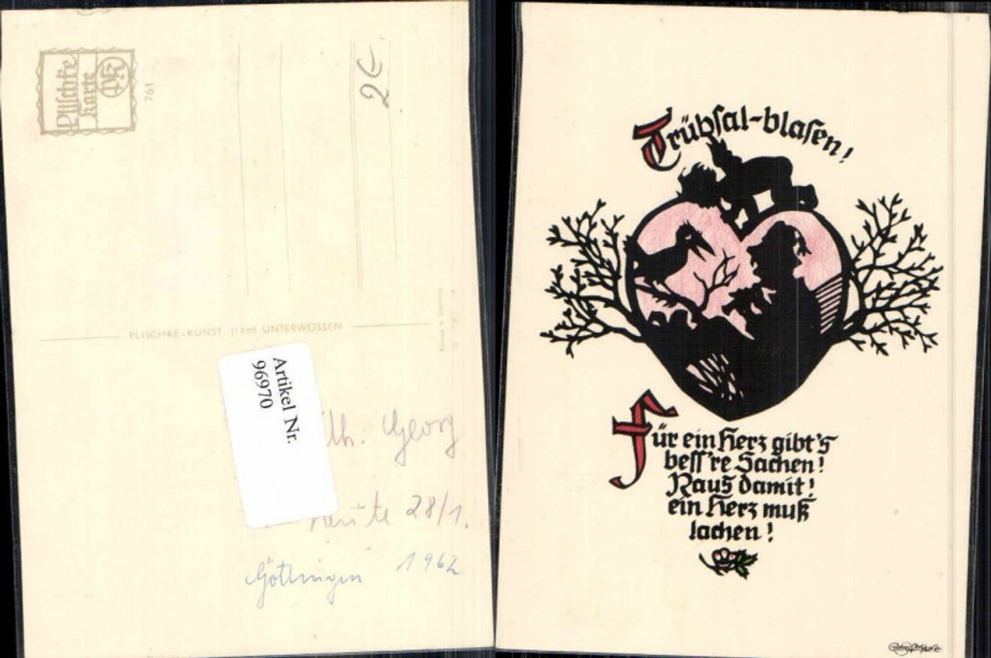 96970,Scherenschnitt Silhouette Trübsal blasen Plischke