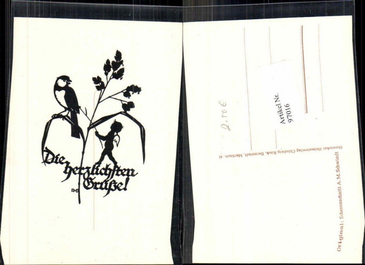 97016,Scherenschnitt Silhouette Engel m. Vogel
