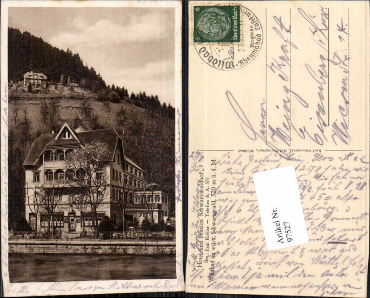 97527,Wildbad im Schwarzwald Hotel Gasthaus Schwarzwaldhof 1930