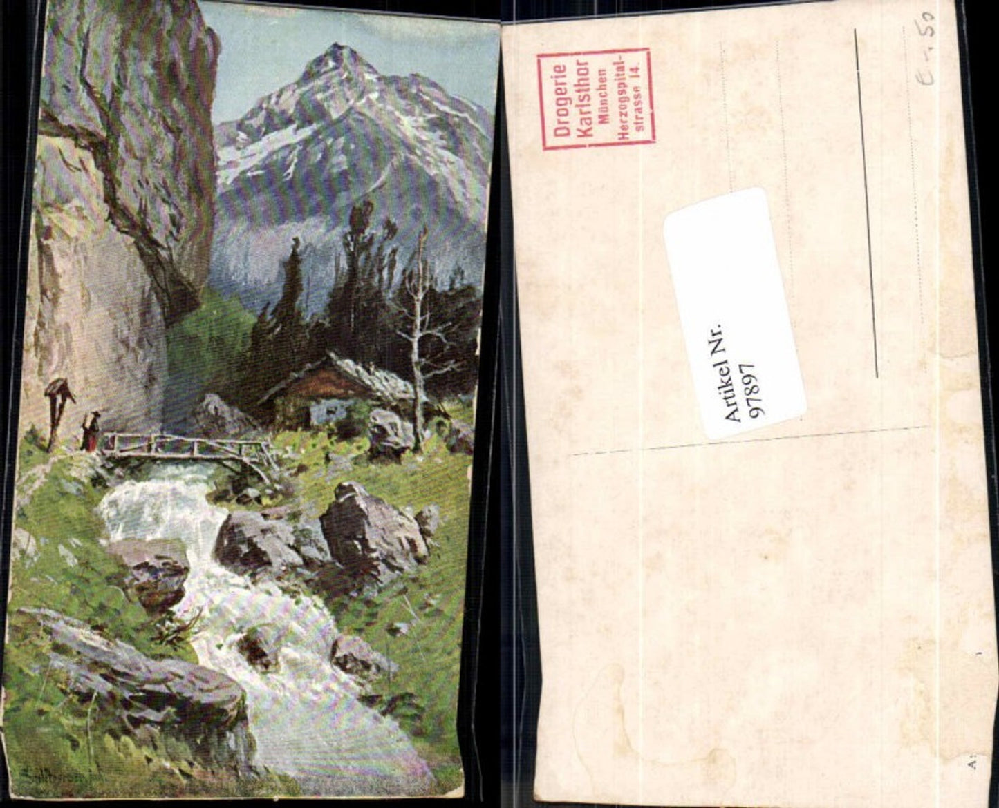 97897, J. Splitgerber jun artist card Bach marterl berge Haus