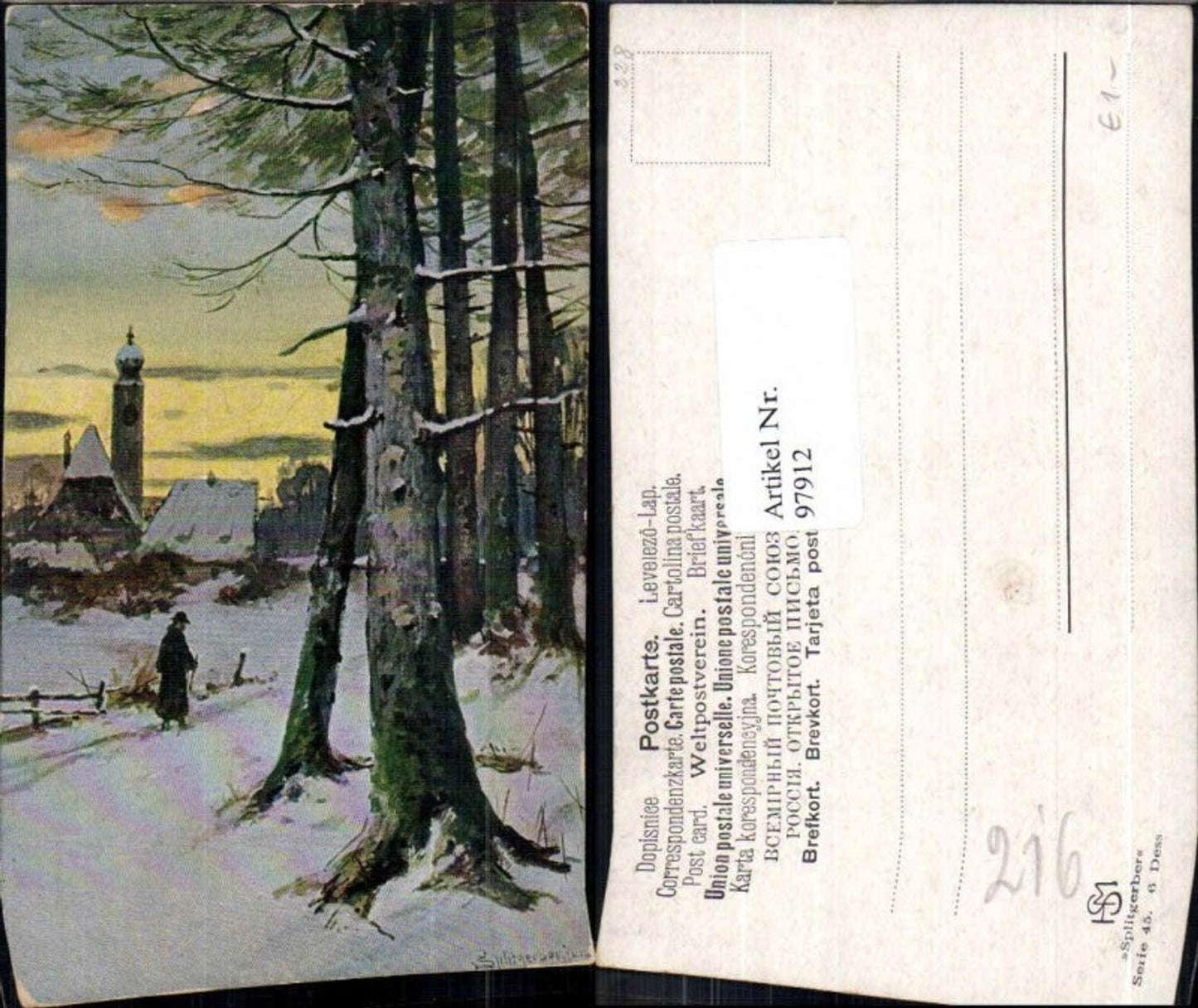 97912,J. Splitgerber jun Künstlerkarte Kirche Dorf Wald