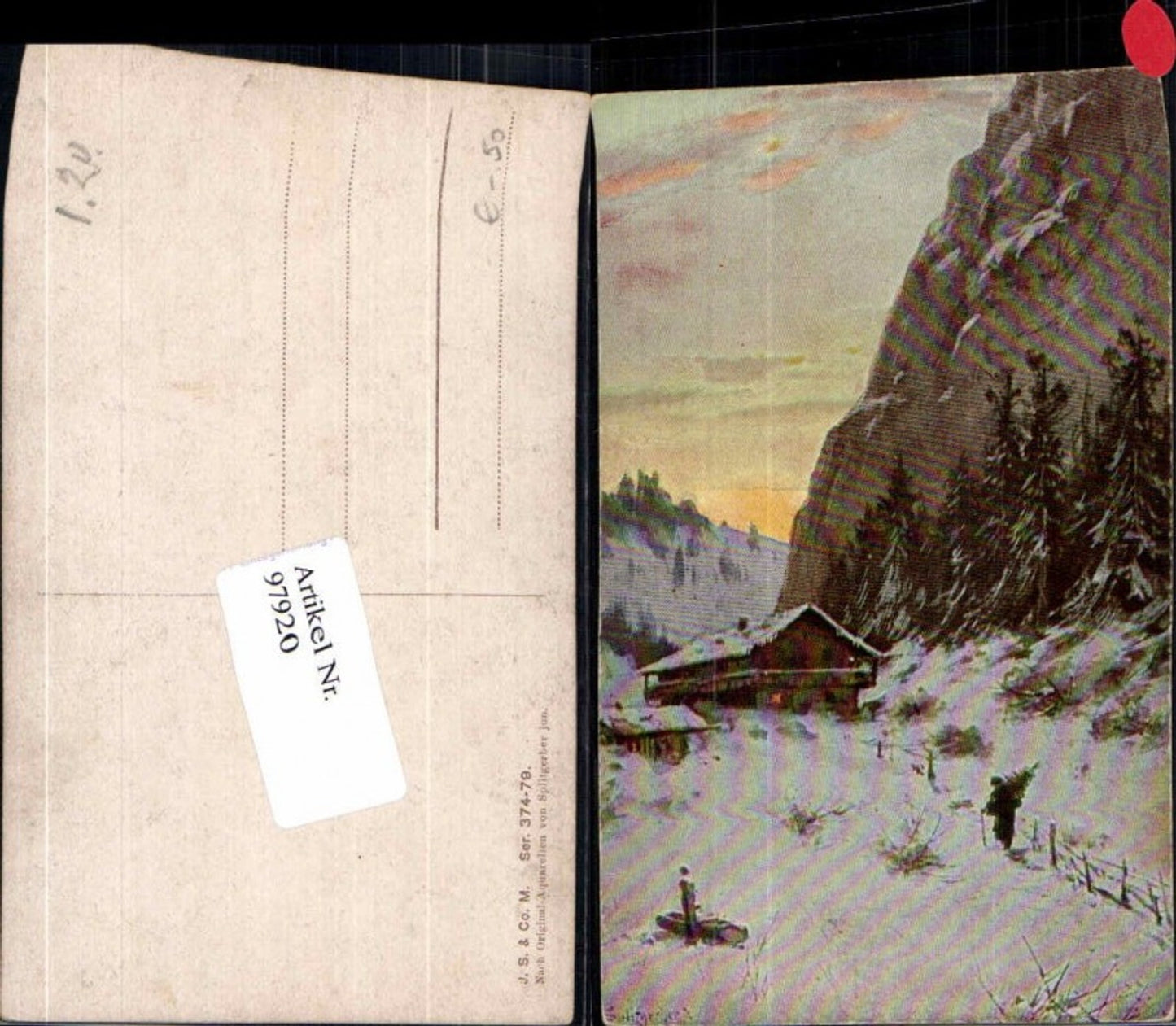 97920, J. Splitgerber jun. Artist card Man getting Christmas tree House Mountains