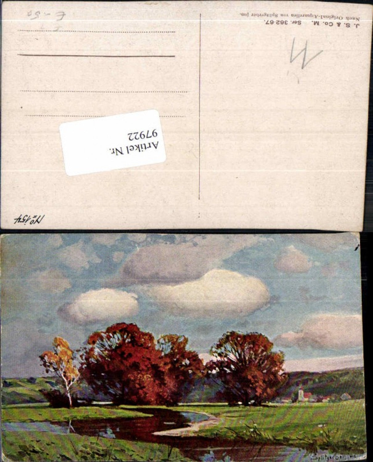 97922,J. Splitgerber jun Künstlerkarte Herbst m. Bach Dorf