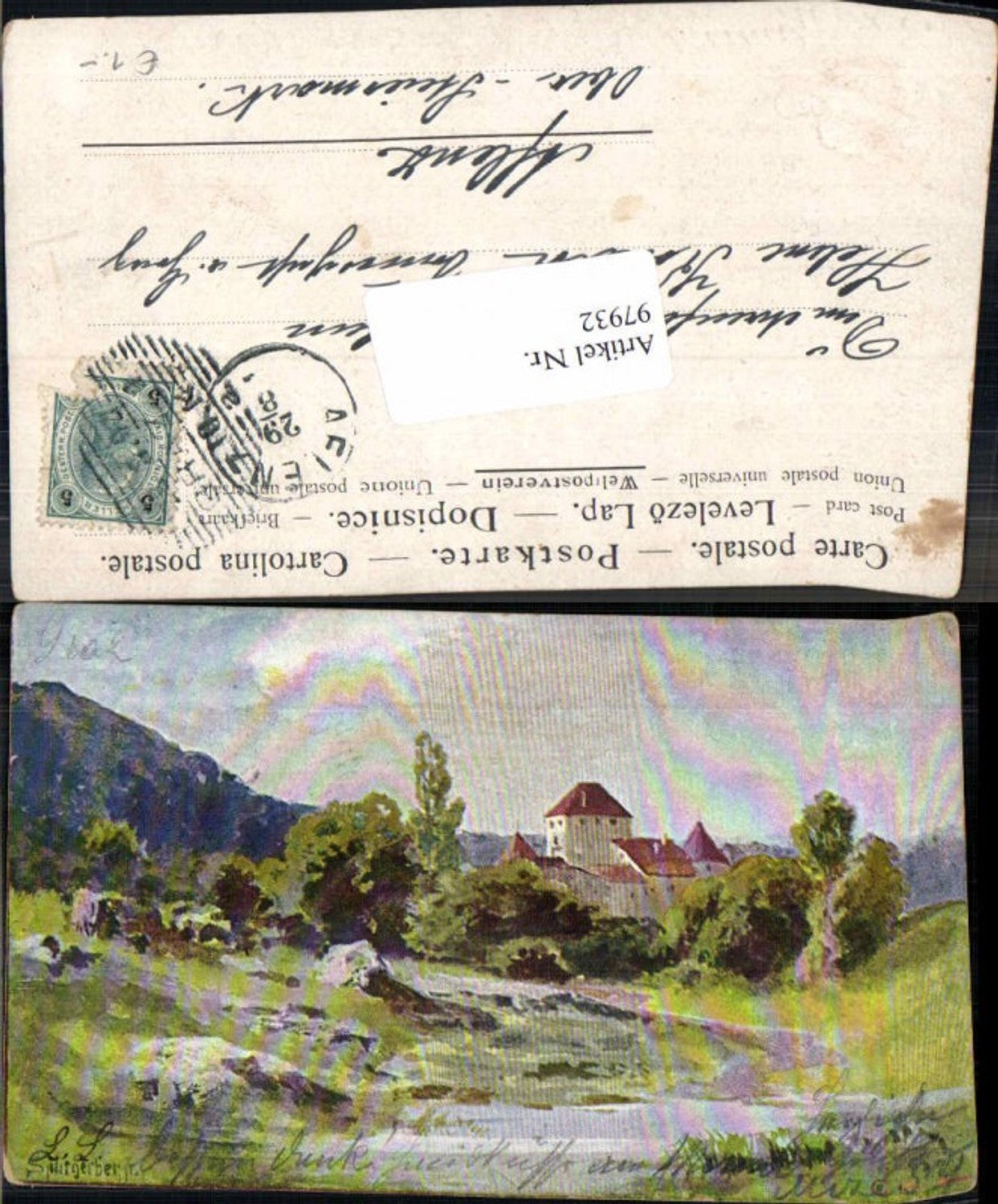 97932,J. Splitgerber jun Künstlerkarte Schloss Landschaft
