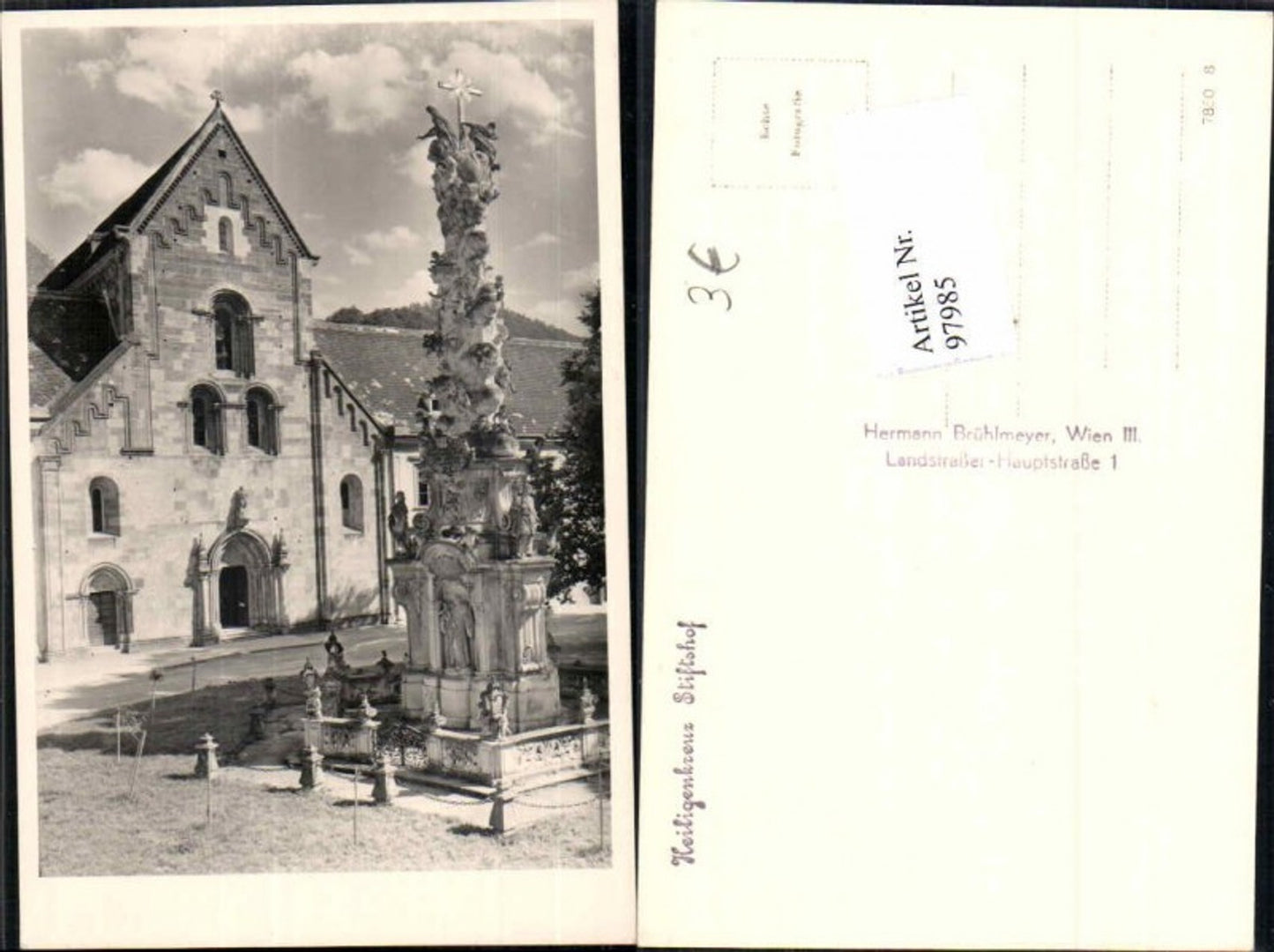 97985,Fotokarte Stift Heiligenkreuz Stiftshof Statue