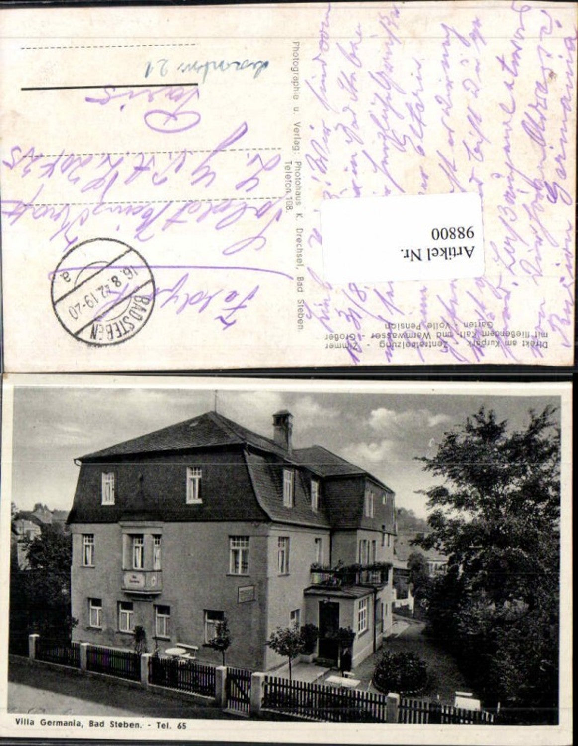 98800,Villa Germania in Bad Steben 1942 Feldpost