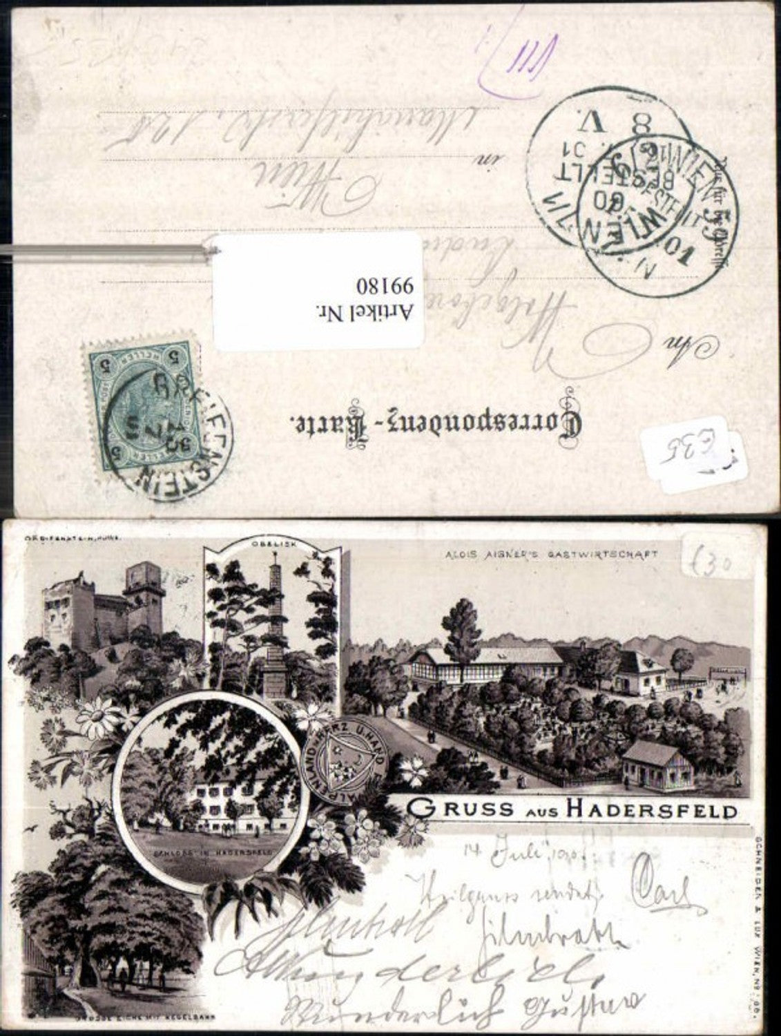 99180,Tolle Litho Gruss aus Hadersfeld Gasthaus Greifenstein