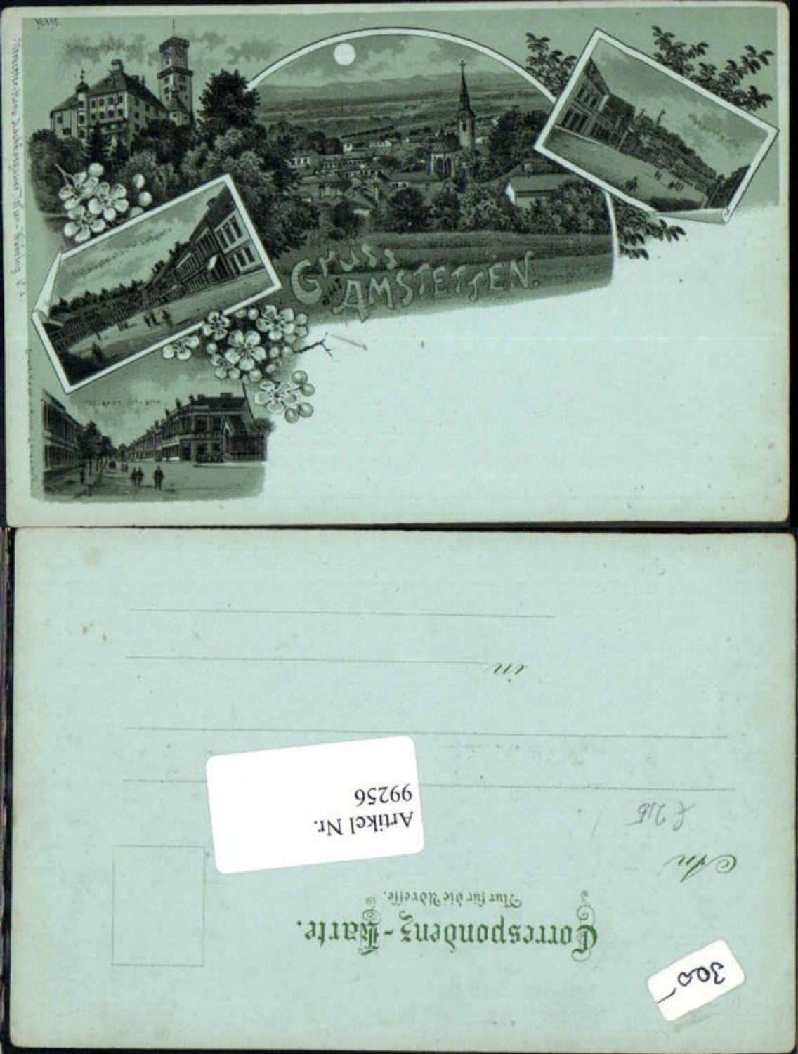 99256,Mond Litho Gruss aus Amstetten m. Schloss Wallsee 1898