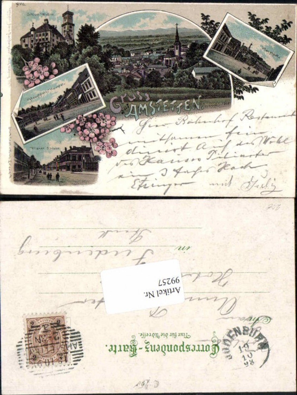 99257,Litho Gruss aus Amstetten m. Schloss Wallsee 1899