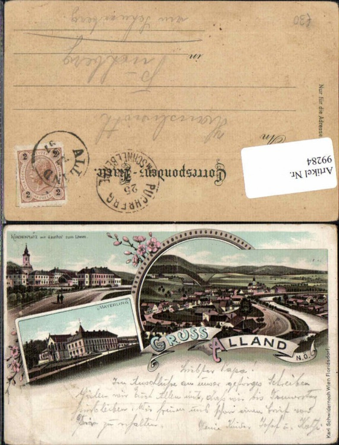 99284,Tolle Litho Gruss aus Alland Mayerling 1898