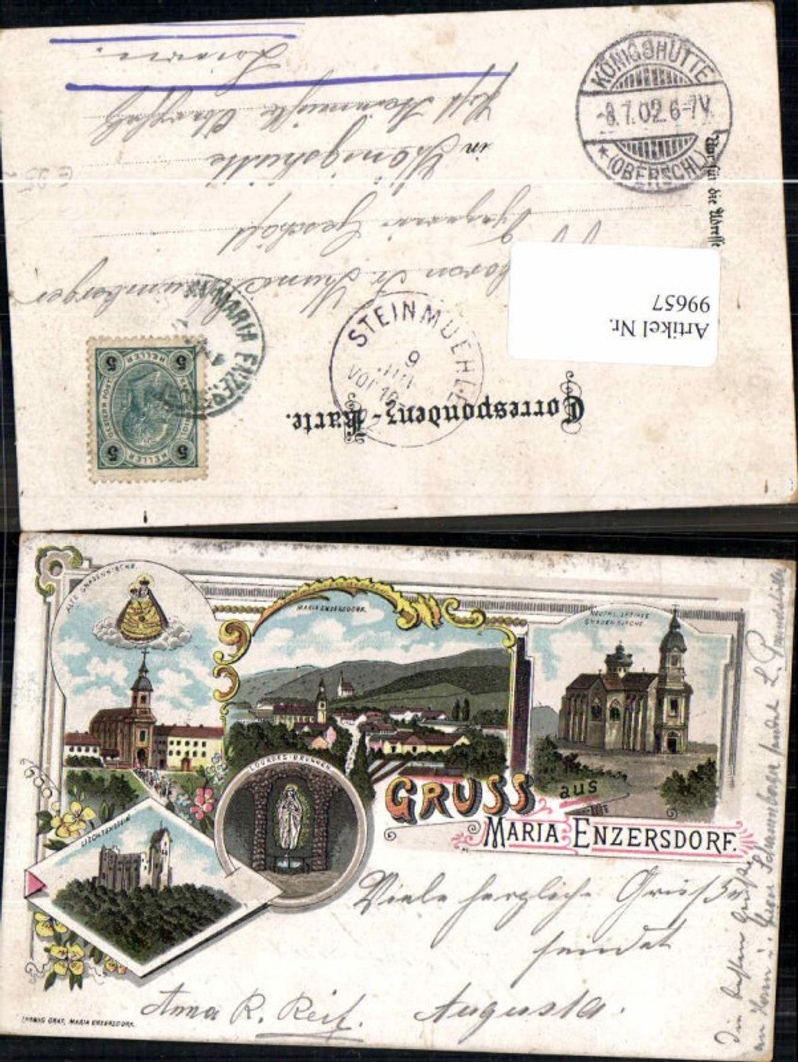 99657, Great lithograph, greetings from Maria Enzersdorf, Liechtenstein, 1900