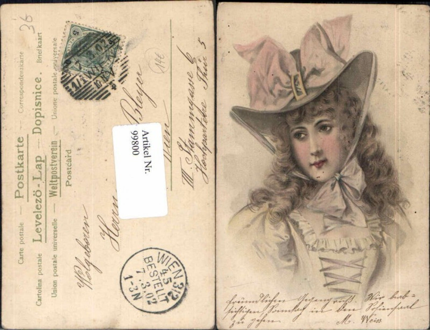 99800,Tolle Jugendstil Frau m. Hut Art Nouveau Kirchner R Stil